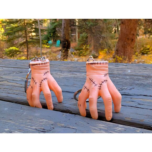 Pair of 2 Wednesday Addams "Thing" Hand Keychains Netflix Series Goth Gifts Set - Picture 7 of 8
